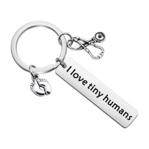 gzrlyf nicu nurse keychain gifts i love tiny humans labor and delivery nurse obgyn gifts for doctors midwife (i love tiny humans)