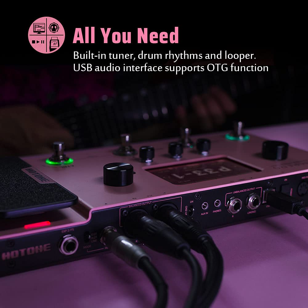 Hotone Ampero MP-100 Guitar Bass Amp Modeling IR Cabinets Simulation Multi Language Multi-Effects with Expression Pedal Stereo OTG USB Audio Interface(Pink Limited Edition)