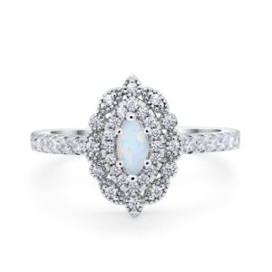 Blue Apple Co. Lab Created White Opal Size-9 Vintage Style Art Deco Marquise Wedding Engagement Bridal Ring Round Simulated Cubic Zirconia 925 Sterling Silver