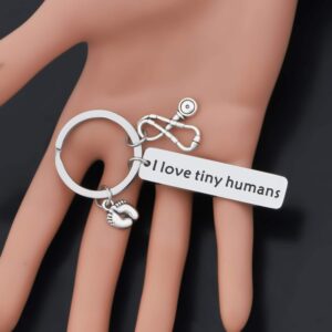 Gzrlyf Nicu Nurse Keychain Gifts I Love Tiny Humans Labor and Delivery Nurse Obgyn Gifts for Doctors Midwife (I Love Tiny Humans)