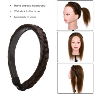 Hairro Braided Headband with Teeth, Fishtail Braids Hairband, Hair Hoop, Plaited Hairband with Comb, Synthetic Hairpiece for Women, Dark Brown #4A, 1 Count