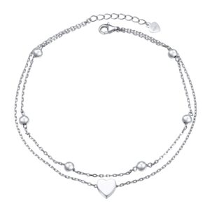 flyow anklet for women s925 sterling silver adjustable foot beaded heart charm ankle bracelet anklets jewelry 11 12 inch