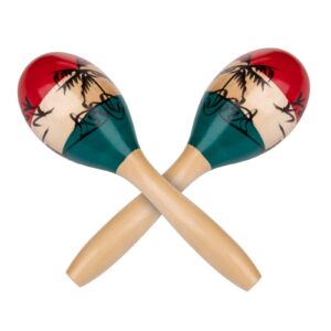 Foraineam 4 Pack Wood Maracas Musical Painted Wooden Maraca Hand Percussion Instrument