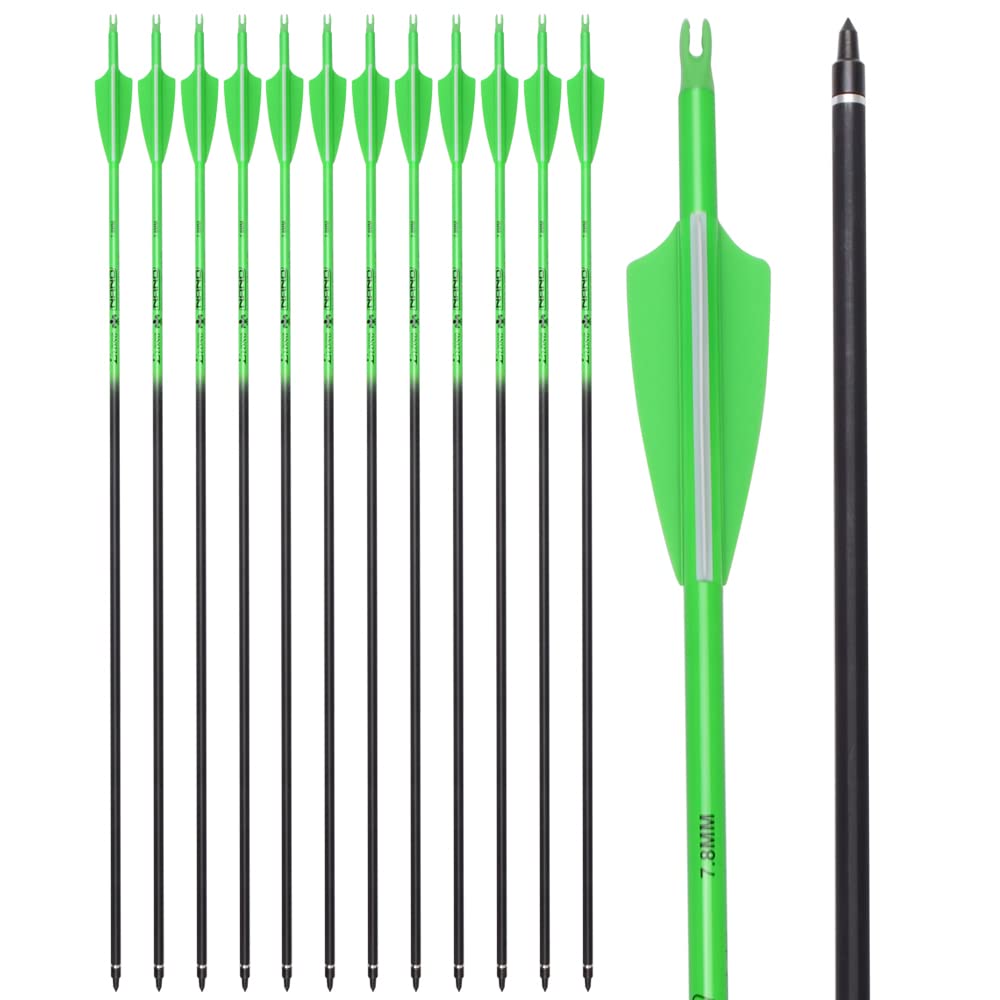 Carbon Arrows 28 Inch Targeting Practice Hunting Arrow Fluorescence Color for Compound Bow and Recurve Bow with 100 Grain Removable Tips (Pack of 12)