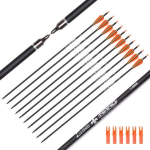 hunter ian archery carbon arrow hunting arrows 28 inch with 100 grian removable tips for compound bow & recurve bow practice shooting (pack of 12)