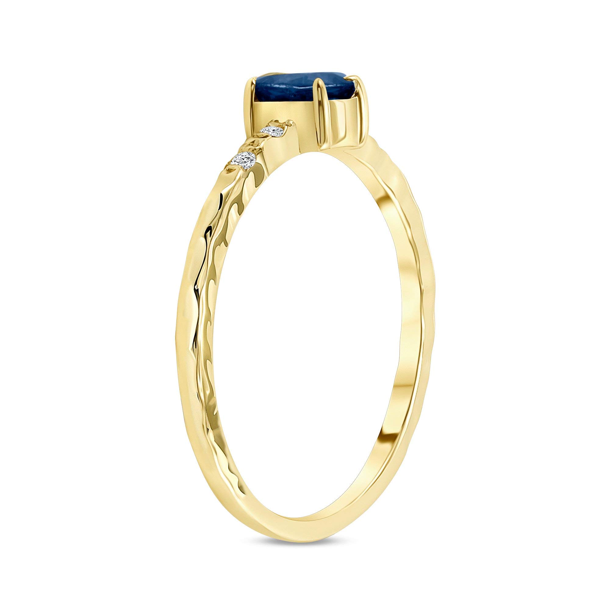 Takar Elegant 10k Yellow Gold Diamond and Genuine Oval Sapphire Stackable Ring (Size 5.25)