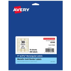 Avery Printable Address Labels, 1" x 2-5/8", Matte White with Metallic Gold Borders, 300 Blank Mailing Labels (06540)