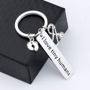 Gzrlyf Nicu Nurse Keychain Gifts I Love Tiny Humans Labor and Delivery Nurse Obgyn Gifts for Doctors Midwife (I Love Tiny Humans)