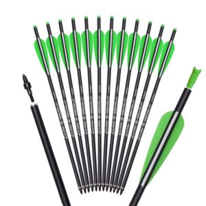 Crossbow Bolts Carbon Arrows 20 Inch Hunting Archery Bio Crossbow Arrows with Moon Nocks 100 Grain Removable Tips (Pack of 12)