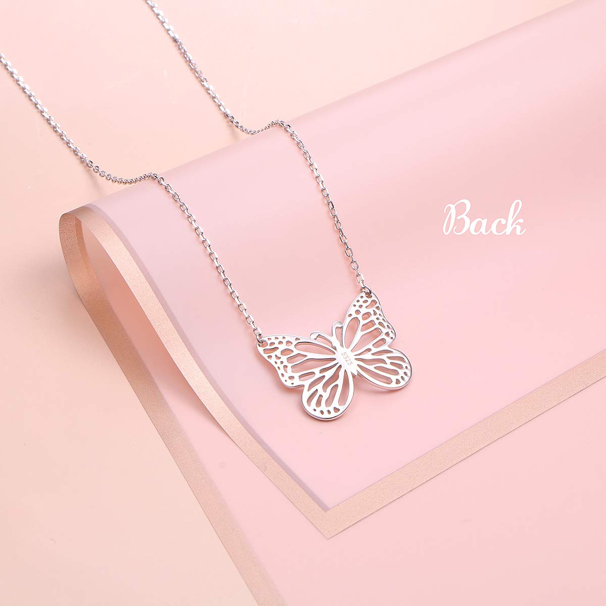 YinShan 925 Sterling Silver Simple Butterfly Necklace for Women Hollow Pendant Jewelry Good Luck Gift for Her