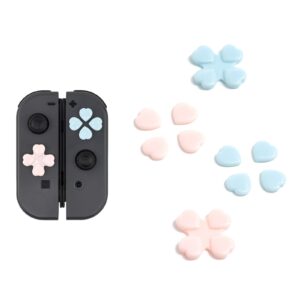 geekshare 4pcs heart button caps joystick cover with sticker compatible with nintendo switch/oled- pink & blue