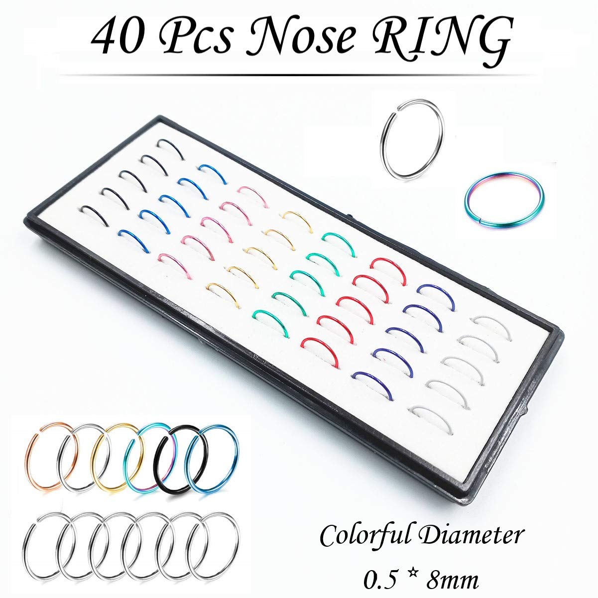 NewCraft Women's 3 Sets 160Pcs Studs Rings Hoops, Surgical Stainless Steel Hypoallergenic Nose Piercing Jewelry, NS01,