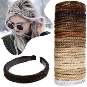 hairro braided headband with teeth, fishtail braids hairband, hair hoop, plaited hairband with comb, synthetic hairpiece for women, dark brown #4a, 1 count