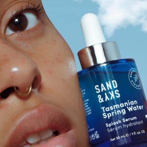 Sand & Sky Tasmanian Spring Water Splash Serum. Hyaluronic Acid for soft and plump skin.