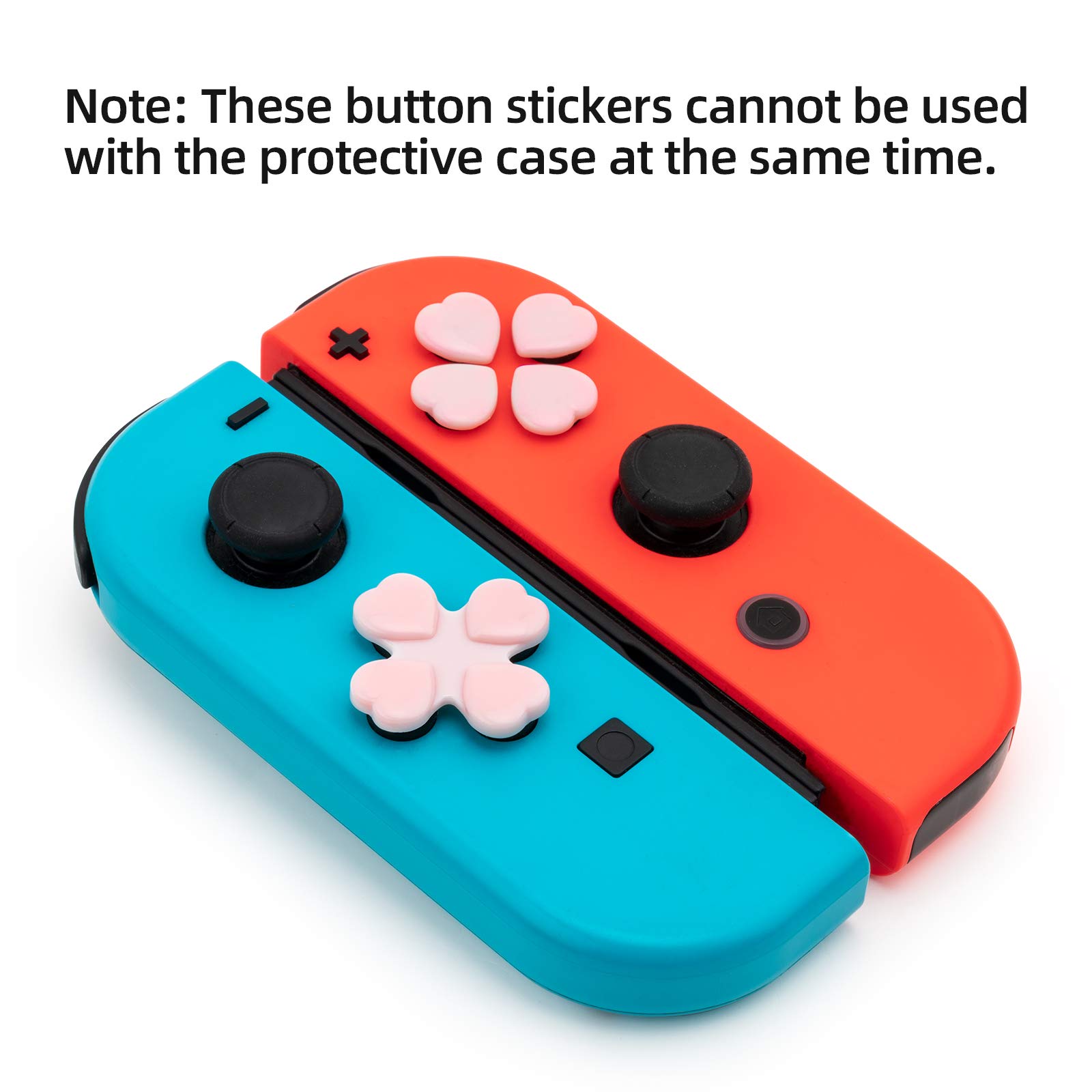 GeekShare 4PCS Heart Button Caps Joystick Cover with Sticker Compatible with Nintendo Switch/OLED- Pink & Blue