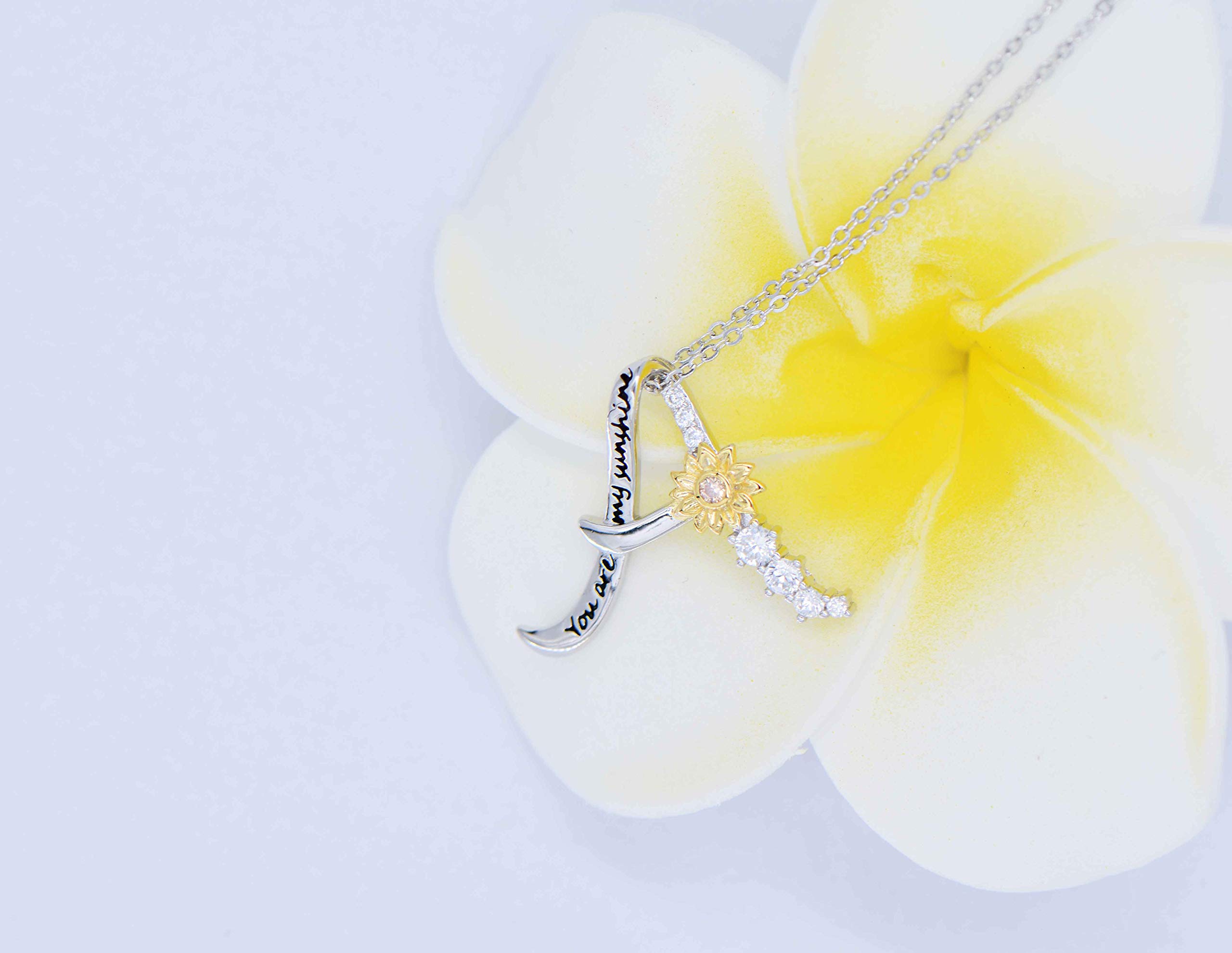 Sterling Silver Sunflower You Are My Sunshine Personalised Initial Letter A Alphabet Pendant Necklace for Women