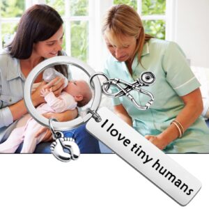 Gzrlyf Nicu Nurse Keychain Gifts I Love Tiny Humans Labor and Delivery Nurse Obgyn Gifts for Doctors Midwife (I Love Tiny Humans)