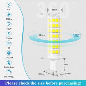 DiCUNO G9 LED Bulb Dimmable, 4W (40W Halogen Equivalent), 430LM, Daylight White 5000K 120V Bi Pin Ceramic Base Light Bulbs for Chandelier, Home Lighting (12-Pack)