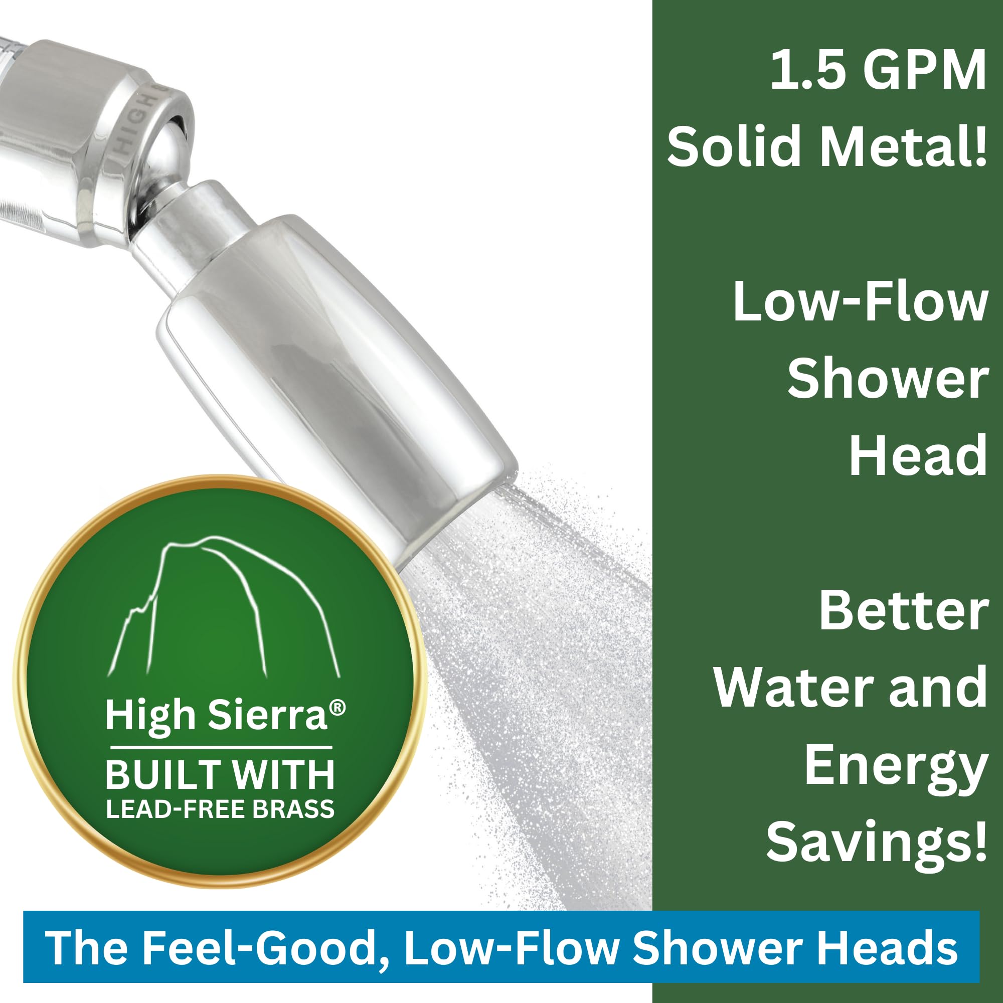 High Sierra Showerheads® - Fixed RV Shower Head with On Off Switch (Plumbing Code Compliant) - Solid Metal Construction - 1.5 GPM - Chrome