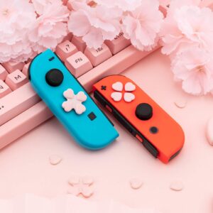 GeekShare 4PCS Heart Button Caps Joystick Cover with Sticker Compatible with Nintendo Switch/OLED- Pink & Blue