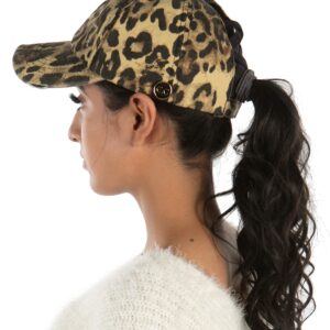 Funky Junque Criss Cross Ponytail Hat w/Buttons - Leopard