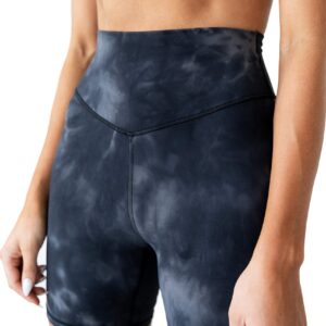 Kamo Fitness Ellyn High Waisted Yoga Shorts 6" Inseam Butt Lifting Tie Dye Soft Workout Pants Tummy Control (Black Tie Dye, M)