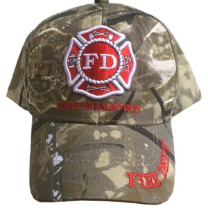 Fire Department - First in Last Out Fireman Officer Gear Uniform Baseball Cap Hat Adjustable (Camo)