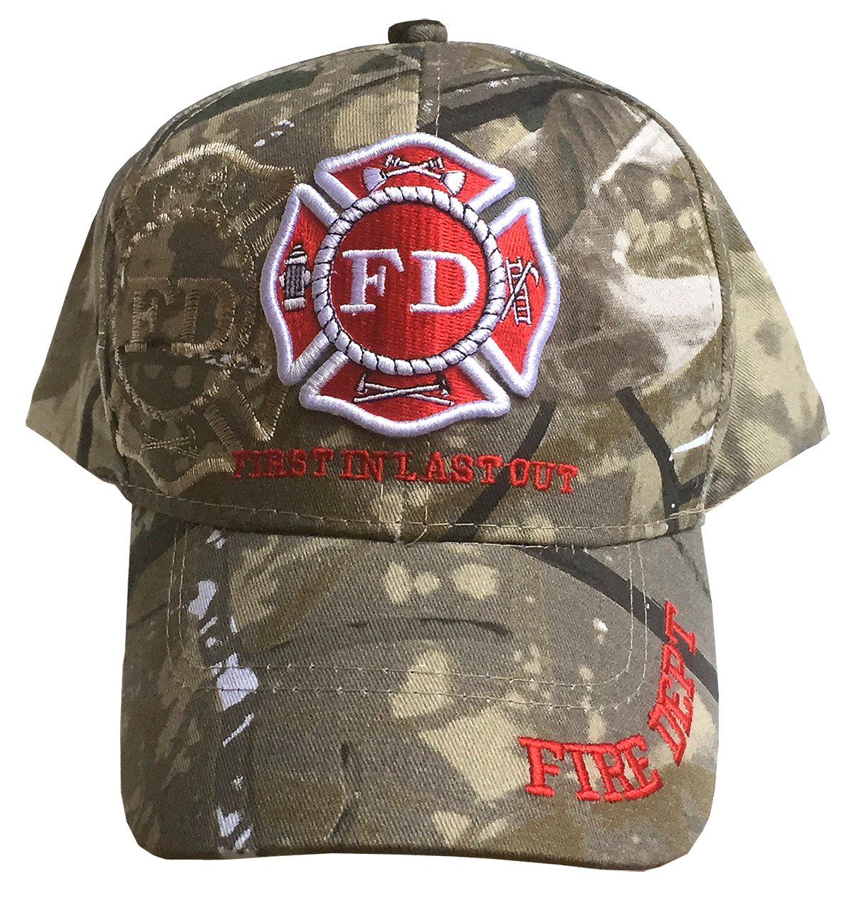 Fire Department - First in Last Out Fireman Officer Gear Uniform Baseball Cap Hat Adjustable (Camo)