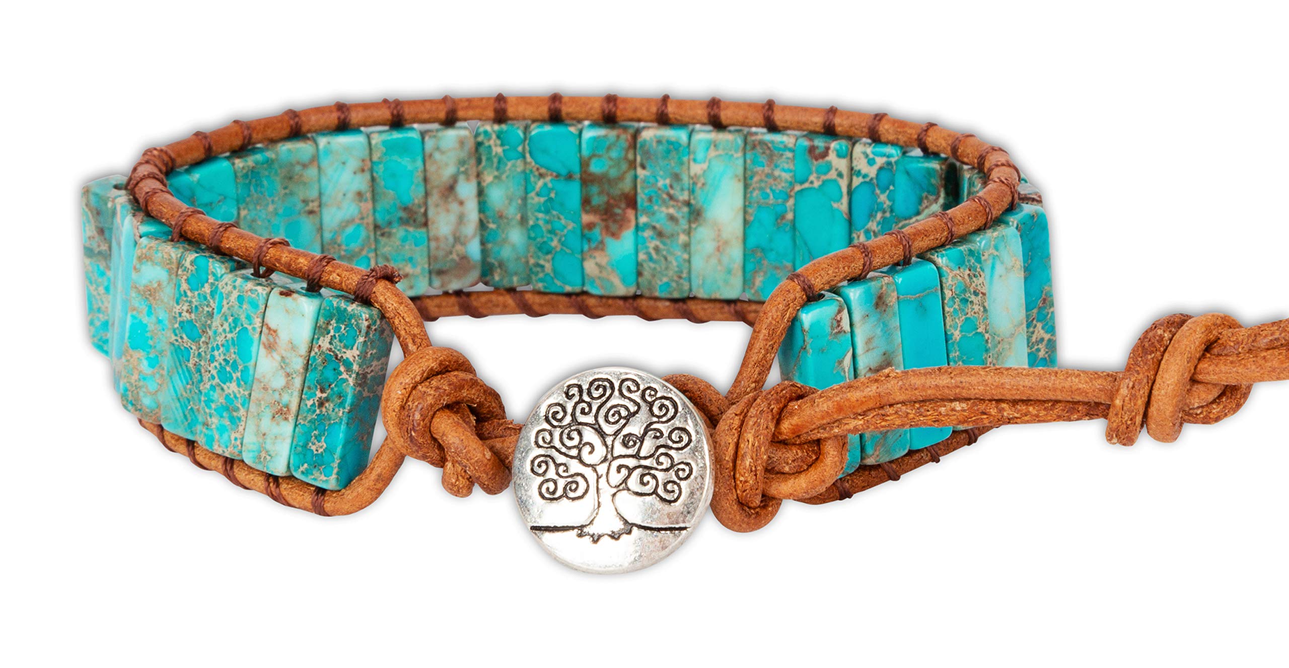 SPUNKYsoul Boho Handmade Wrap Leather Tube Crystal Stone Bracelet for Women (Turquoise)