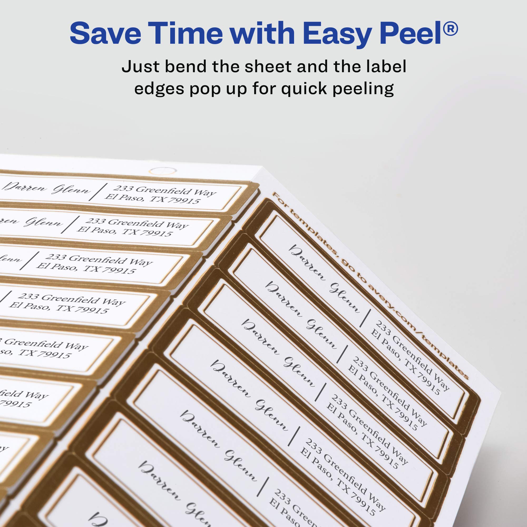 Avery Printable Address Labels, 1" x 2-5/8", Matte White with Metallic Gold Borders, 300 Blank Mailing Labels (06540)