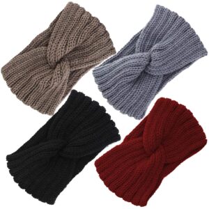 VEEJION 4 Pack Women Knitted Warm Twisted Headbands with Buttons for Face Mask Wide Ear Warmer Headwrap Hair Accessories for Outdoor Sports Running