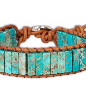 SPUNKYsoul Boho Handmade Wrap Leather Tube Crystal Stone Bracelet for Women (Turquoise)