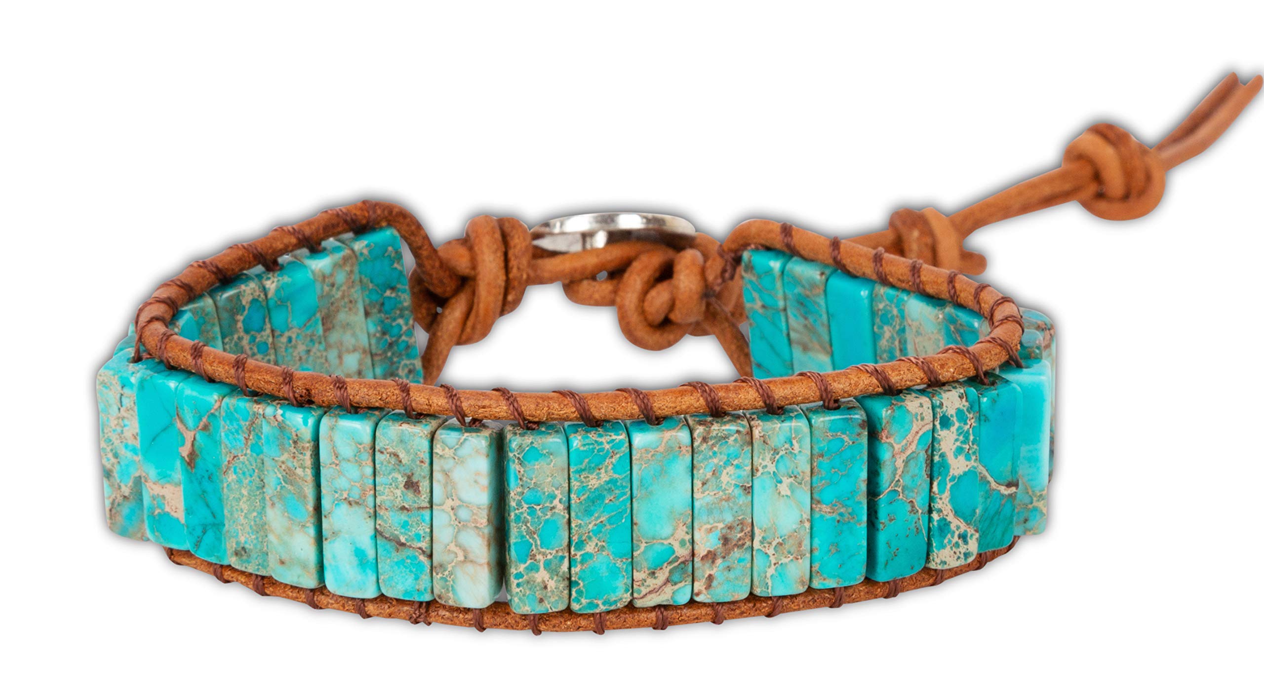 SPUNKYsoul Boho Handmade Wrap Leather Tube Crystal Stone Bracelet for Women (Turquoise)