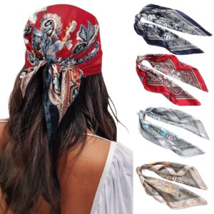 HAIMEIKANG Satin Head Scarves Square Silk Feeling Hair Scarf 4 PCS 23.18 Inches Headscarf for Women Silk Hair Bandanas（60cm#mix1