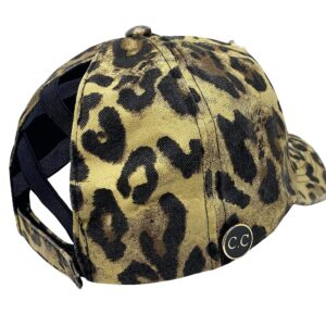 Funky Junque Criss Cross Ponytail Hat w/Buttons - Leopard