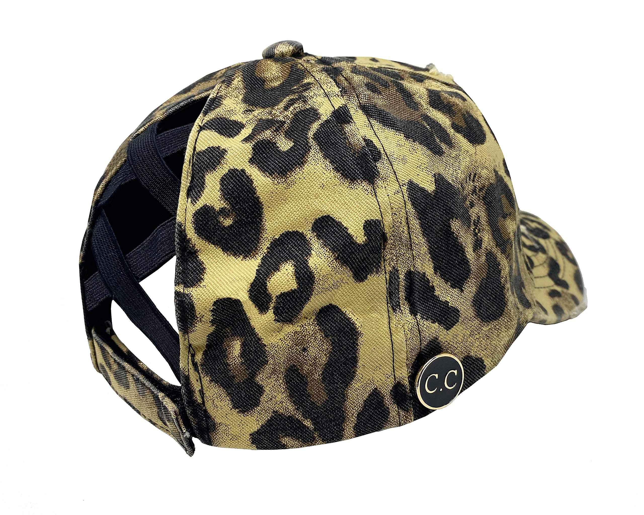 Funky Junque Criss Cross Ponytail Hat w/Buttons - Leopard