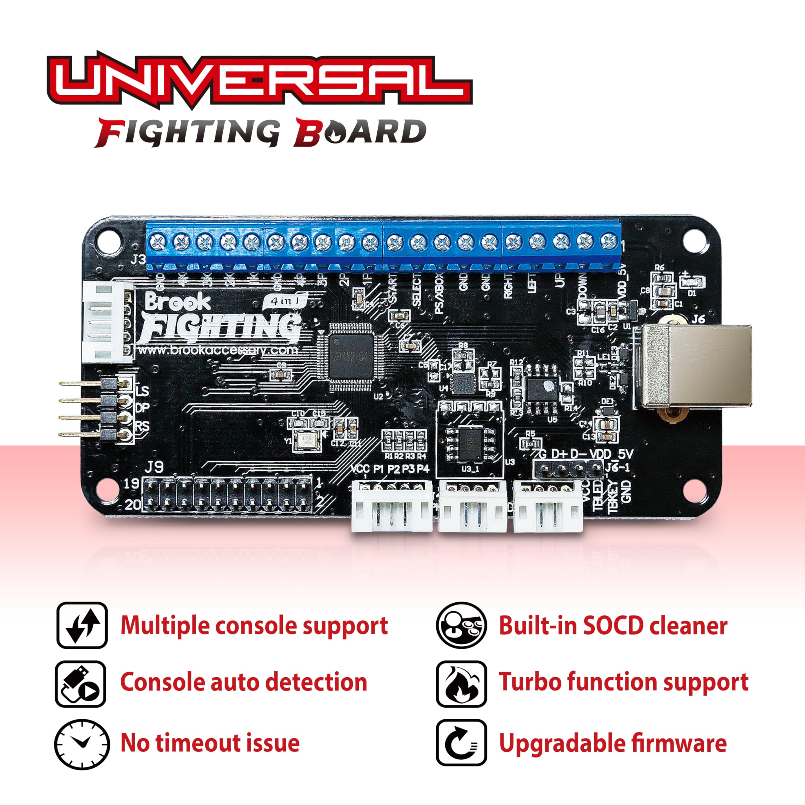 Brook Universal Fighting Board (UFB) - Pre-installed header version, Arcade Stick PCB For XB Series X/S, XB One, 360, PS4, PS3 Consoles and PC, Upgradable with UFB-UP5