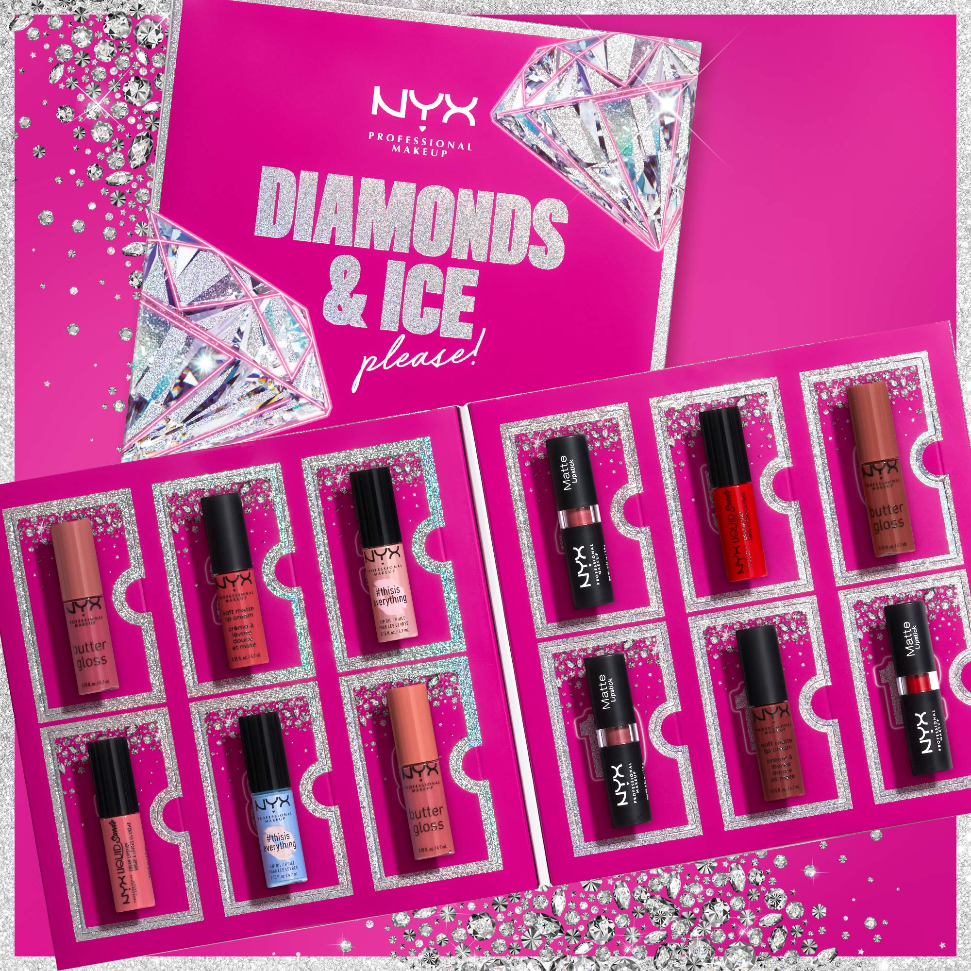 NYX PROFESSIONAL MAKEUP Gift Set, Diamonds & Ice 12 Day Lipstick Countdown Advent Calendar