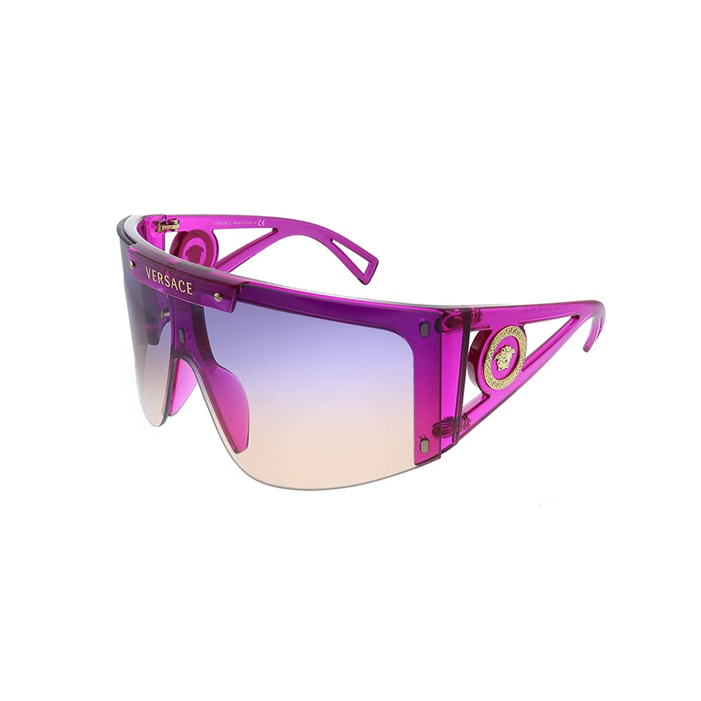 Versace VE 4393 53341W Transparent Fuxia Plastic Shield Sunglasses Pink Or Grey Clip On Lens