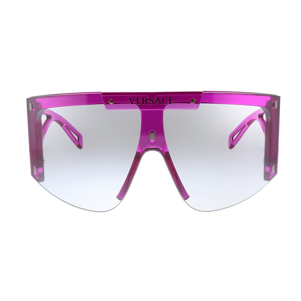 Versace VE 4393 53341W Transparent Fuxia Plastic Shield Sunglasses Pink Or Grey Clip On Lens