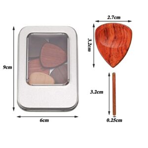 Yeshone 10 Pieces Exotic Wood Guitar Picks, 1 Guitar Picks Box Wooden Guitar Plectrums in African Red Sandalwood Chacate Preto Olive Wood Rosewood Maple Ebony Golden Sandalwood for Archtop Guitar