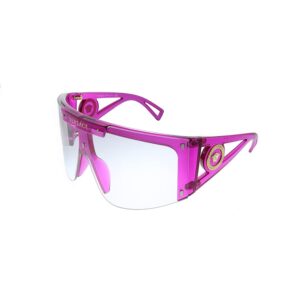 Versace VE 4393 53341W Transparent Fuxia Plastic Shield Sunglasses Pink Or Grey Clip On Lens