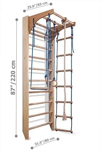 Wooden Swedish Ladder - Stall Bars Set for Physical Therapy & Gymnastics with Swing Set and Adjustable Pull-up bar - Sport Complex (KM-2)