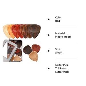 Yeshone 10 Pieces Exotic Wood Guitar Picks, 1 Guitar Picks Box Wooden Guitar Plectrums in African Red Sandalwood Chacate Preto Olive Wood Rosewood Maple Ebony Golden Sandalwood for Archtop Guitar