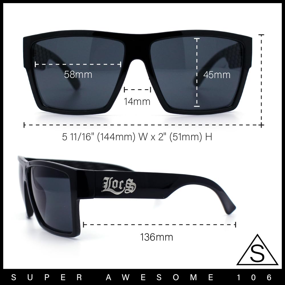 Locs Squared Rectangular Cholo Gangster All Black Sunglasses (Black)