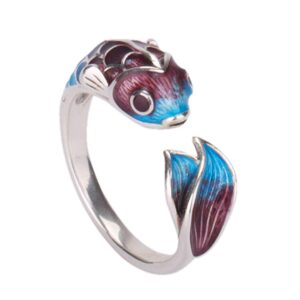 925 sterling silver cloisonne enamel carp fish ring for women open adjustable