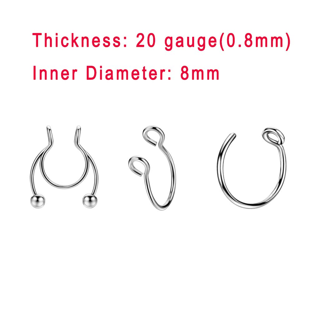 JOFUKIN 6pcs Silver Stainless Steel Fake Nose Ring Flexible Fake Septum Ring Non Pierced Fake Horseshoe Septum Piercing Clip On Nose Rings