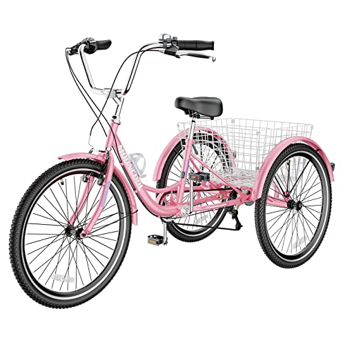 Slsy Adult Tricycles 7 Speed, Adult Trikes 20/24/26 inch 3 Wheel Bikes, Three-Wheeled Bicycles Cruise Trike with Shopping Basket for Seniors, Women, Men.