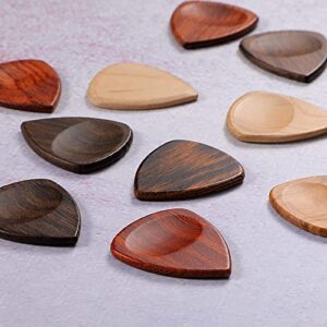 Yeshone 10 Pieces Exotic Wood Guitar Picks, 1 Guitar Picks Box Wooden Guitar Plectrums in African Red Sandalwood Chacate Preto Olive Wood Rosewood Maple Ebony Golden Sandalwood for Archtop Guitar