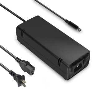 uowlbear xbox 360 e power supply, ac adapter power brick with power cord for xbox 360 e console 100-240v auto voltage low noise version -built in silent fan